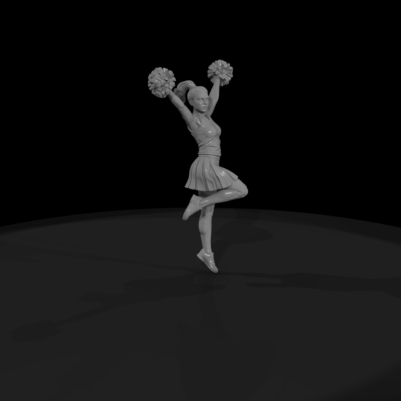 Cheerleader Jumping with Pom-Poms