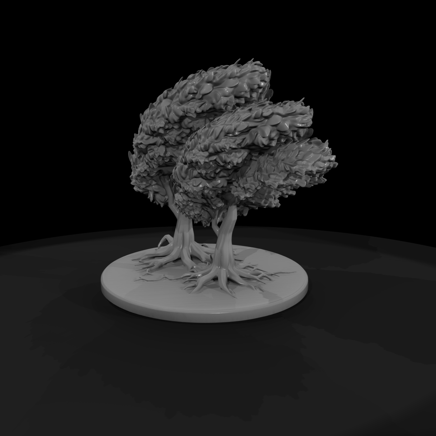 Stylized Twin Trees on Round Base