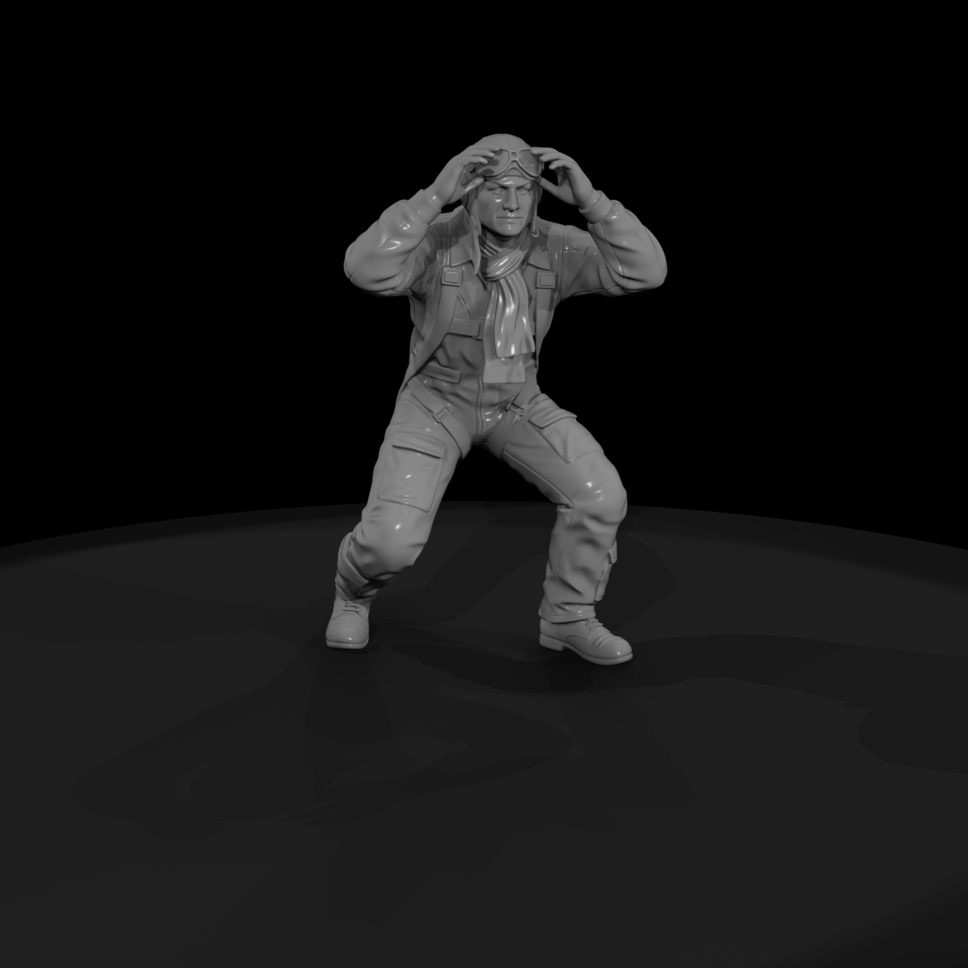 WWII Pilot Figure (Flight Suit, Kneeling)