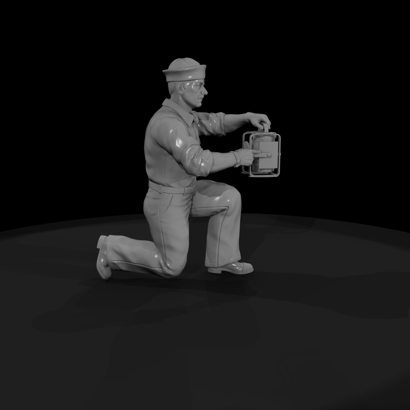 Kneeling Rail Worker with Lantern