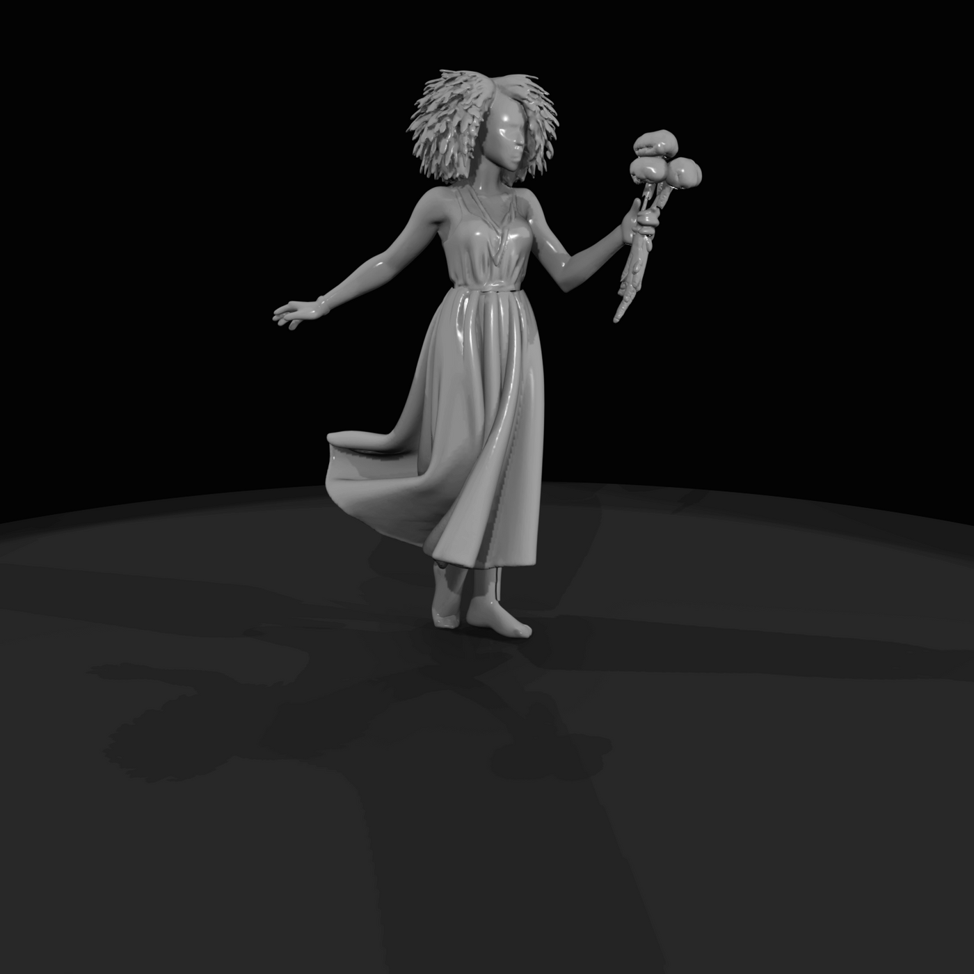 Woman in Flowing Dress with Flowers