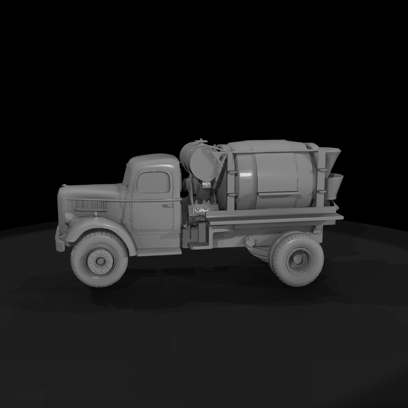 Matte Low Poly Vintage Cement Mixer Truck Svjmtnis