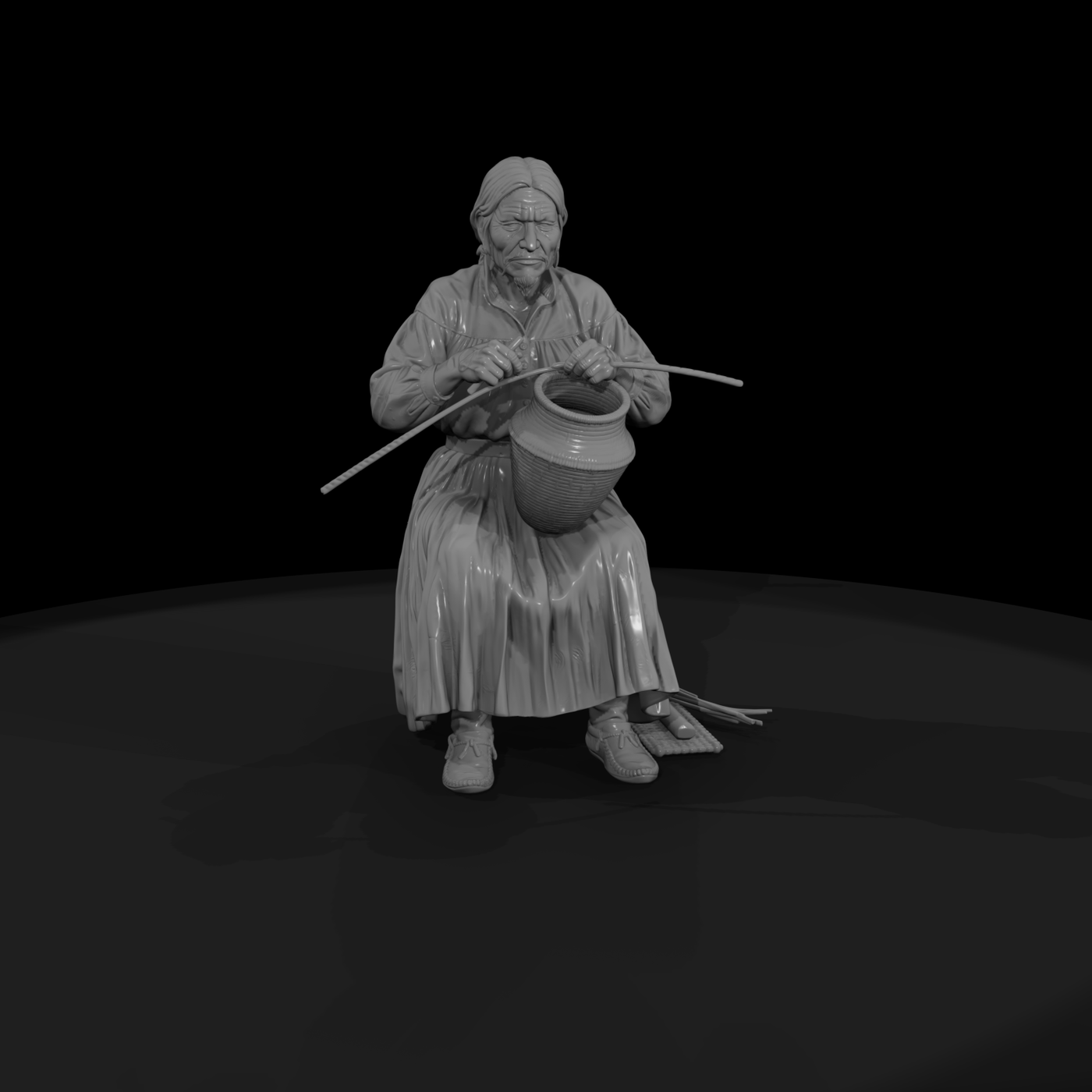 Seated Apache Olla Basket Weaver