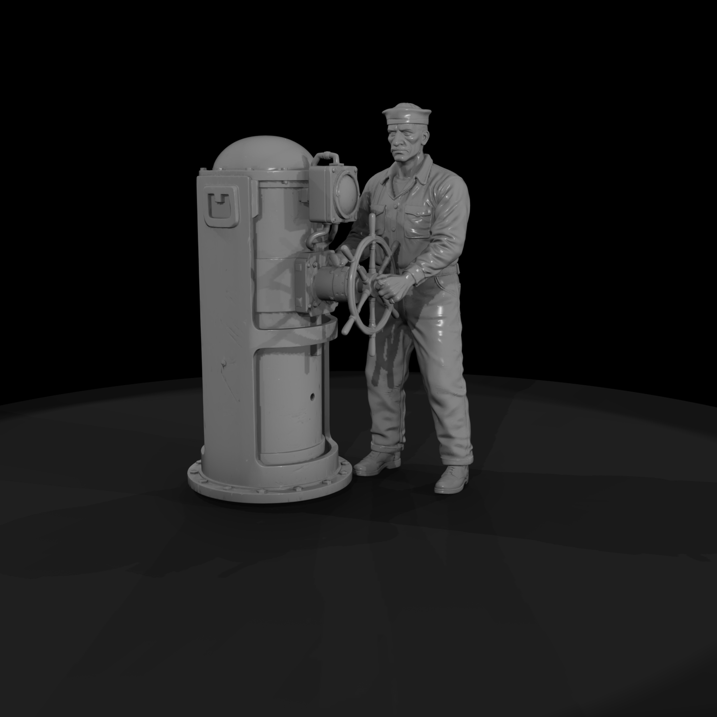 Naval Helmsman at the Ship's Wheel