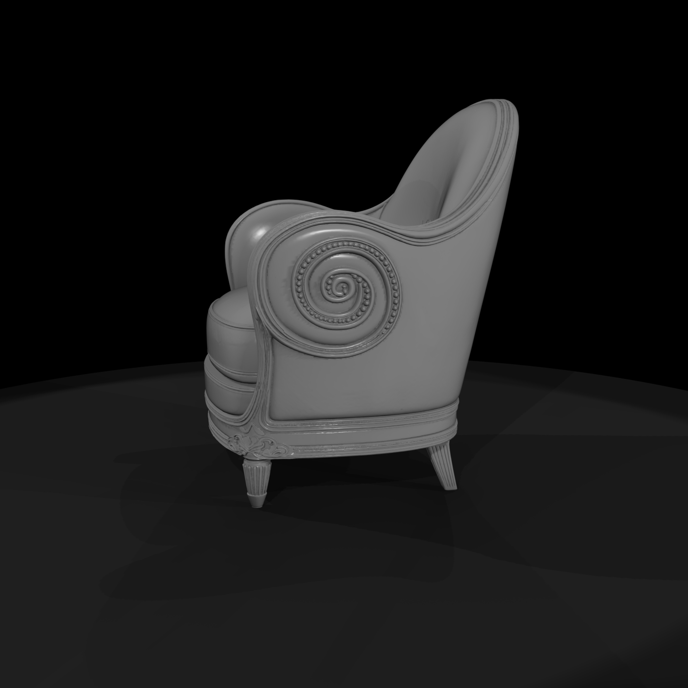 Ornate rolled-arm chair