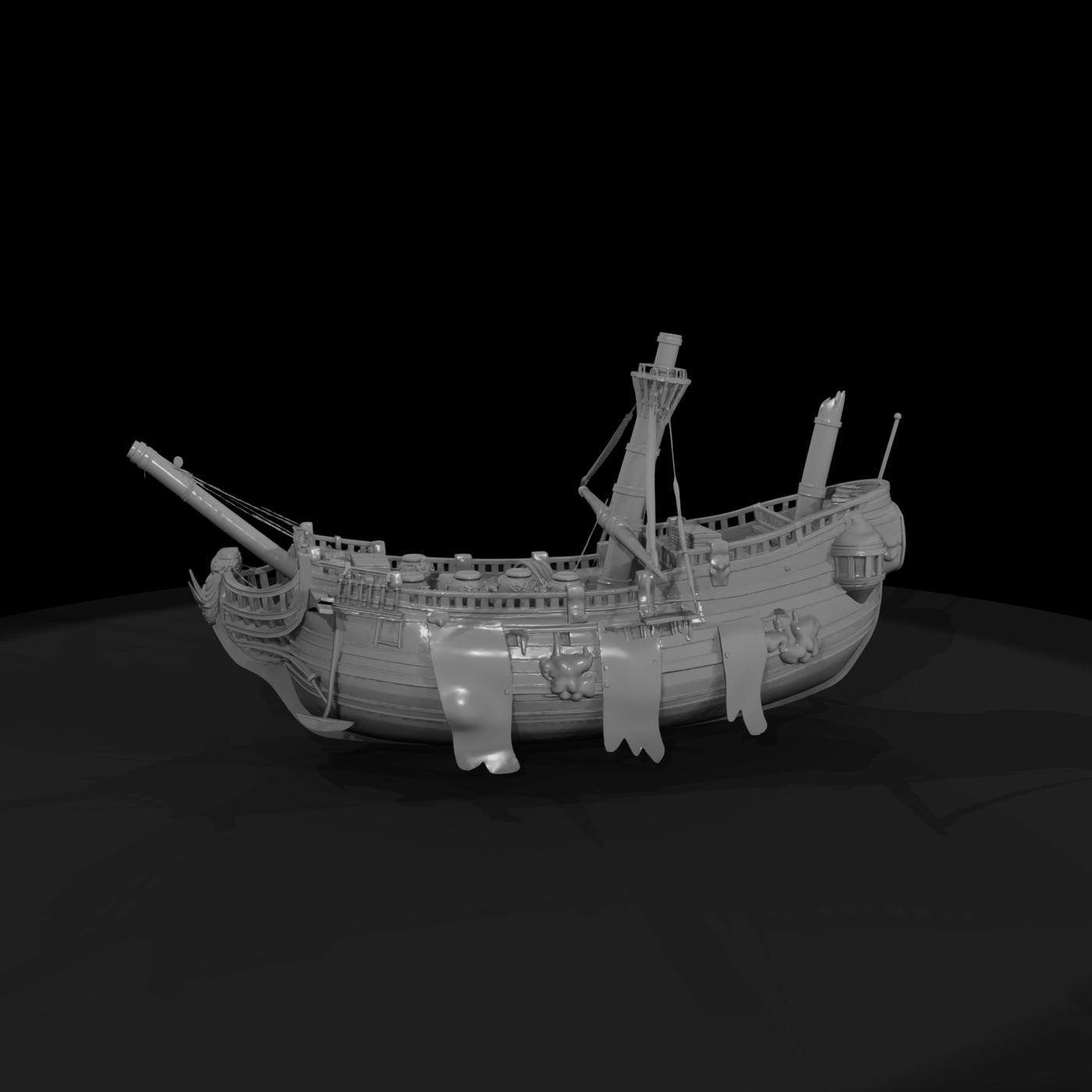 Stylized weathered pirate galleon — ship