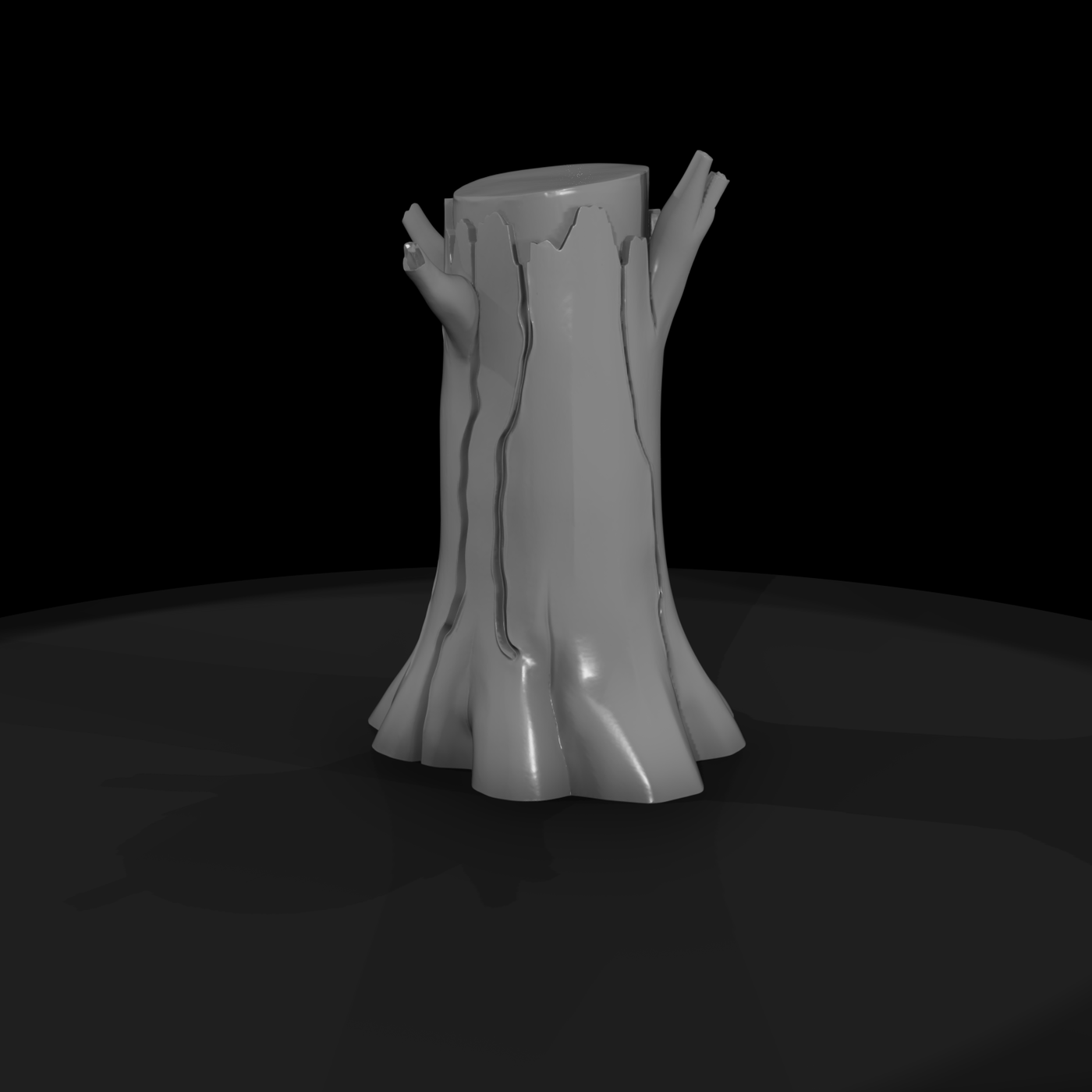 Mossy Hollow Tree Stump with Toadstools