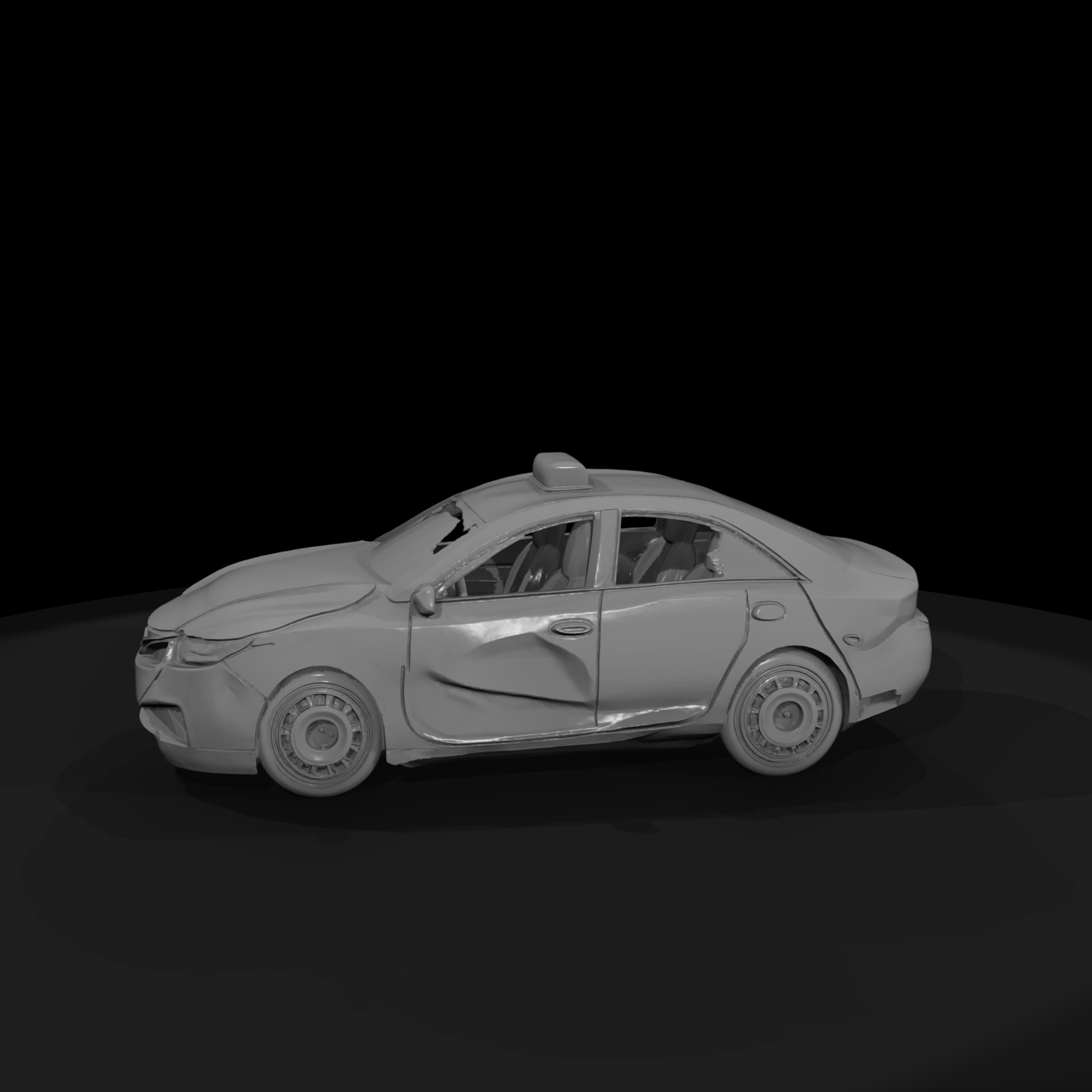 Untextured Damaged Taxi Sedan 3D Model 3Cod4Gjf