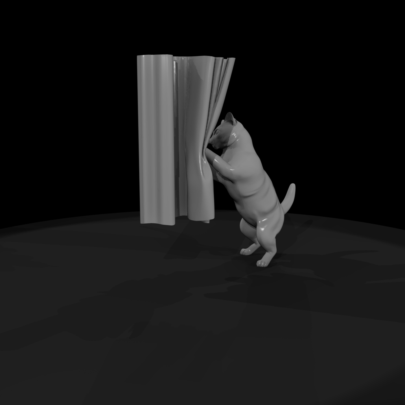 Playful Cat with Curtain