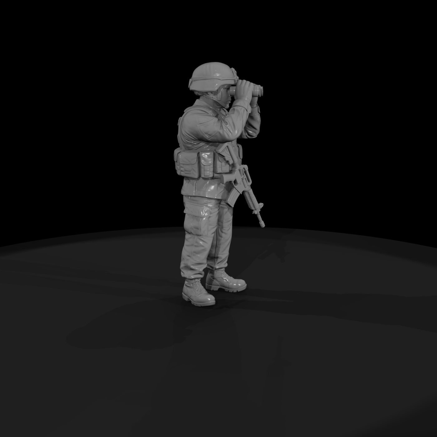 Modern Army Rifleman with Binoculars