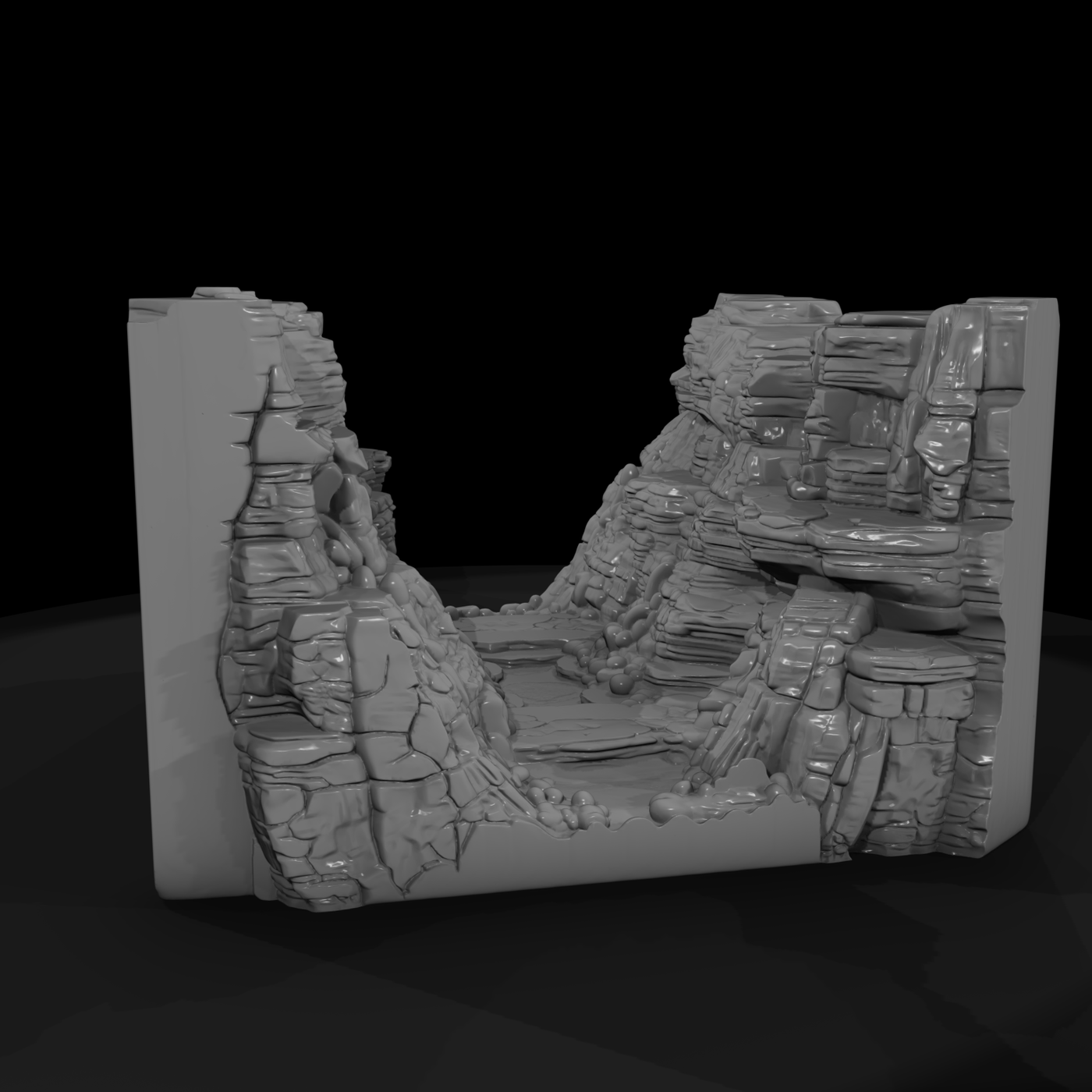 Detailed Stratified Rock Canyon Terrain 3D Model U