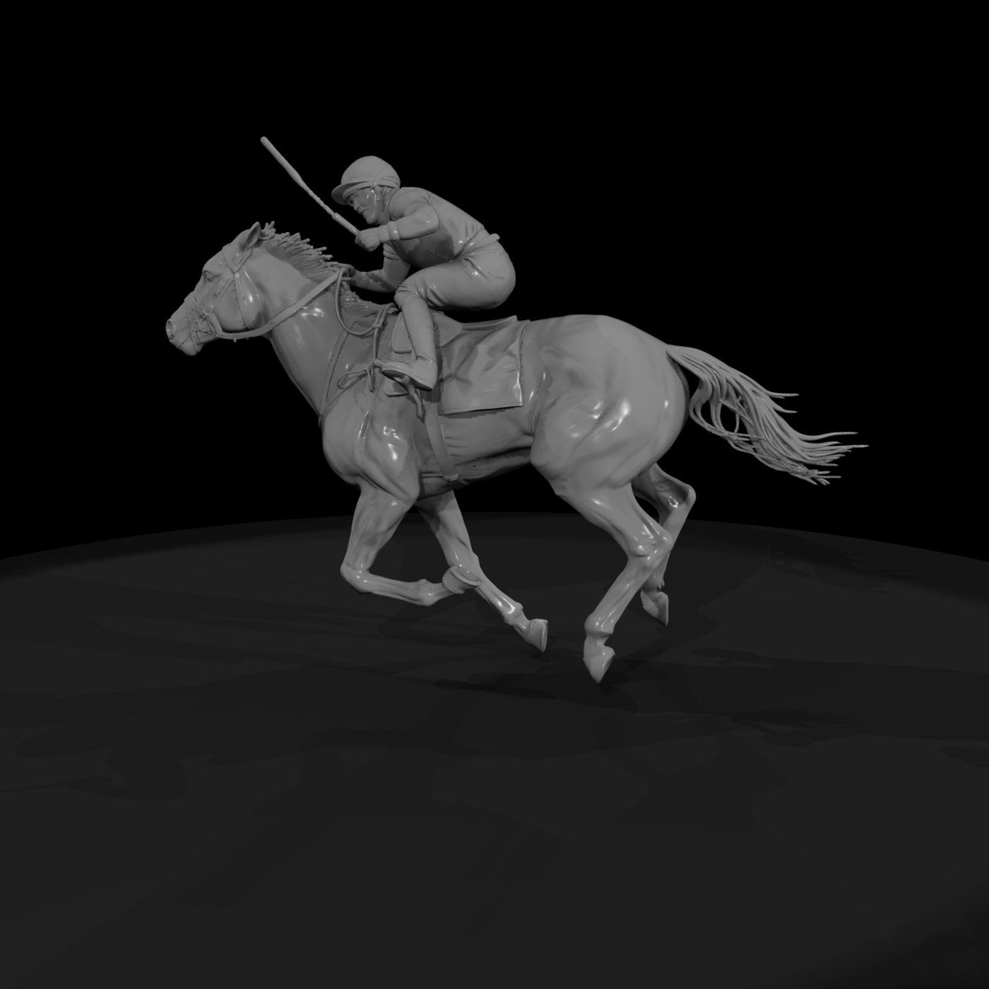 A Jockey Racehorse Running Grass Track During Race