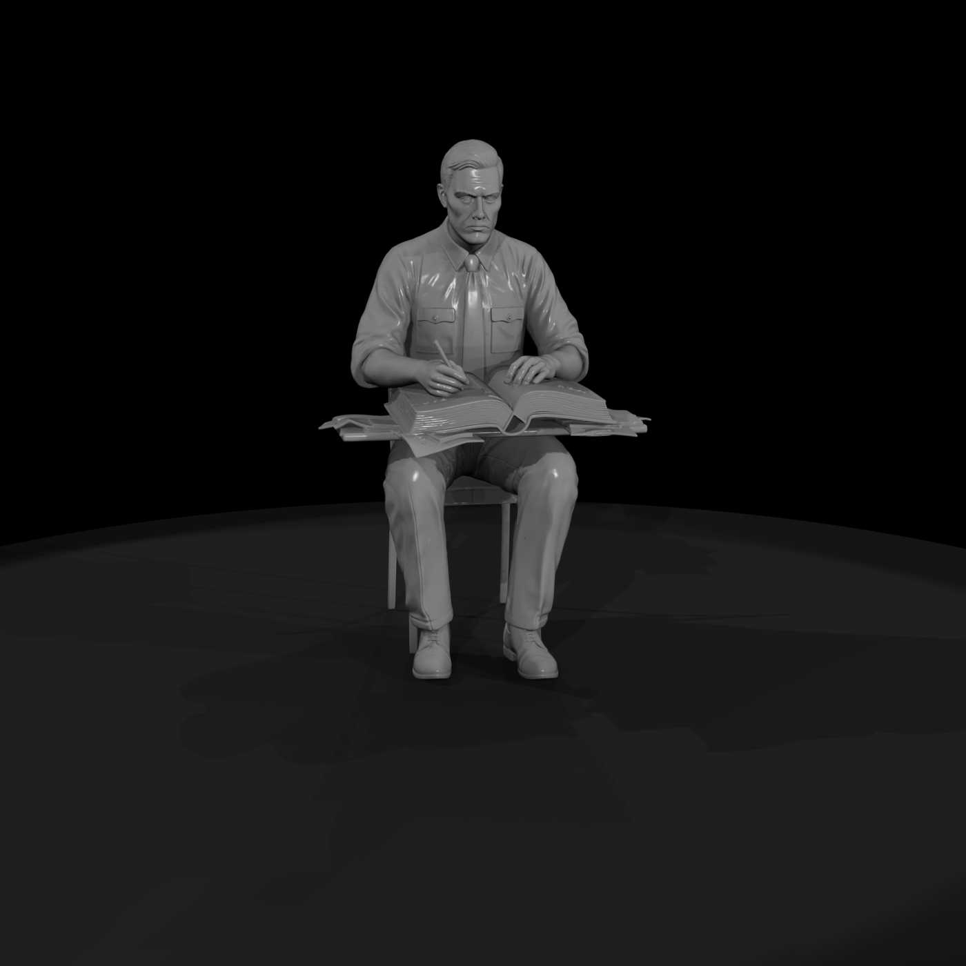 Seated WWII Army Clerk at Ledger