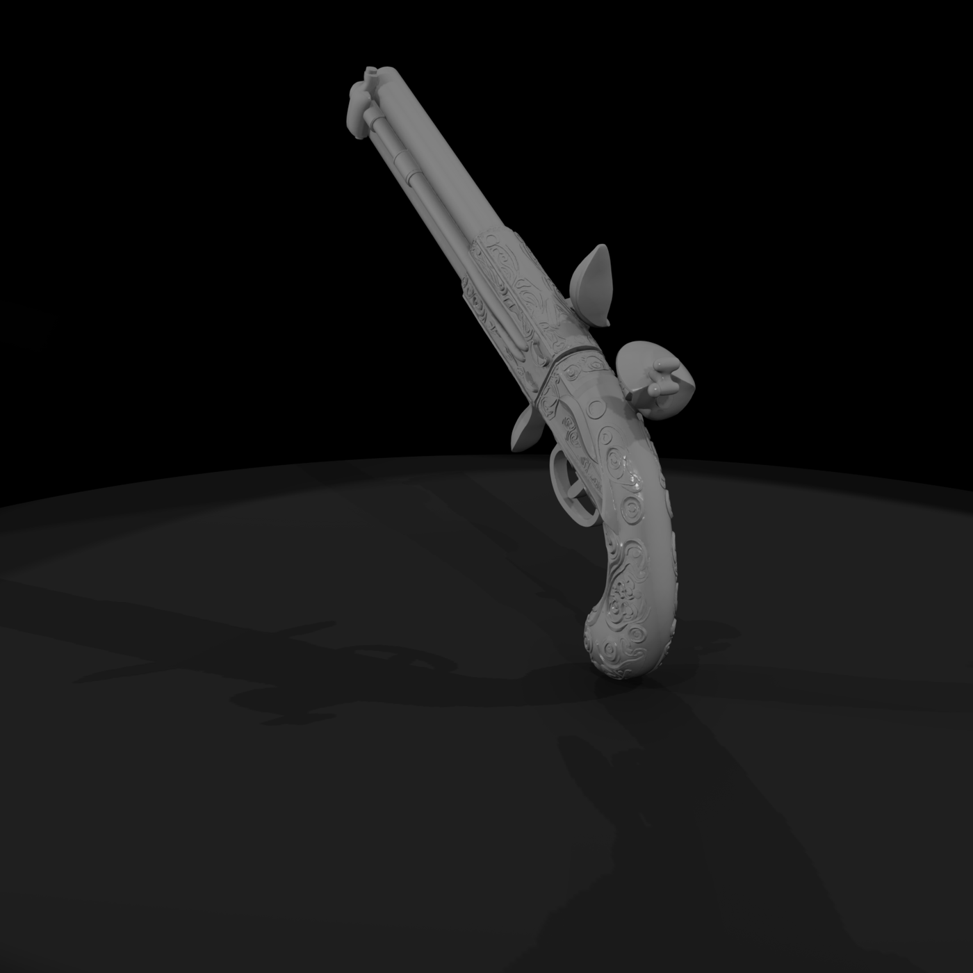Engraved Double‑Barrel Flintlock Pistol