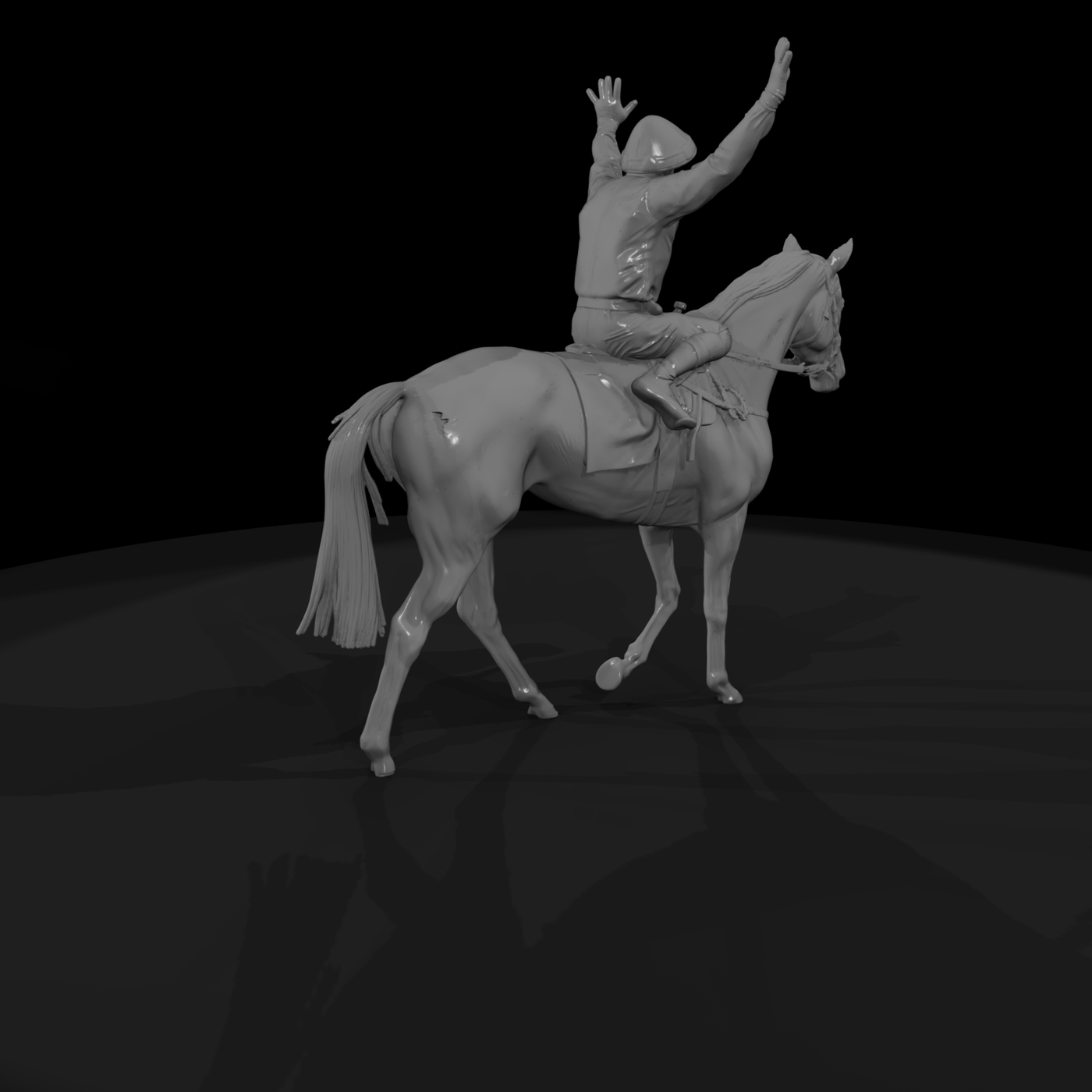 Victory Pose Jockey on Racehorse — Mounted Figure