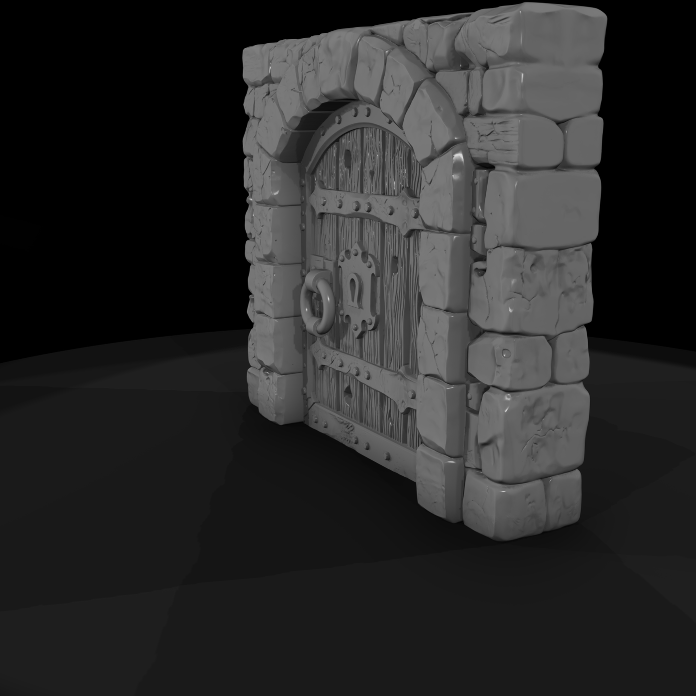 Stylized Medieval Arched Stone Door 3D Model Wut5N
