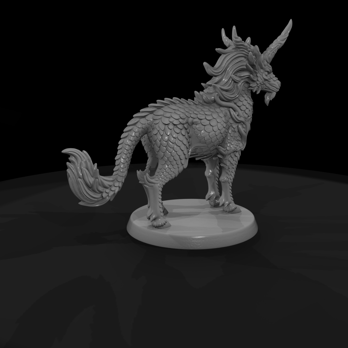 Detailed Fantasy Kirin Miniature 3D Model Vecikgfz