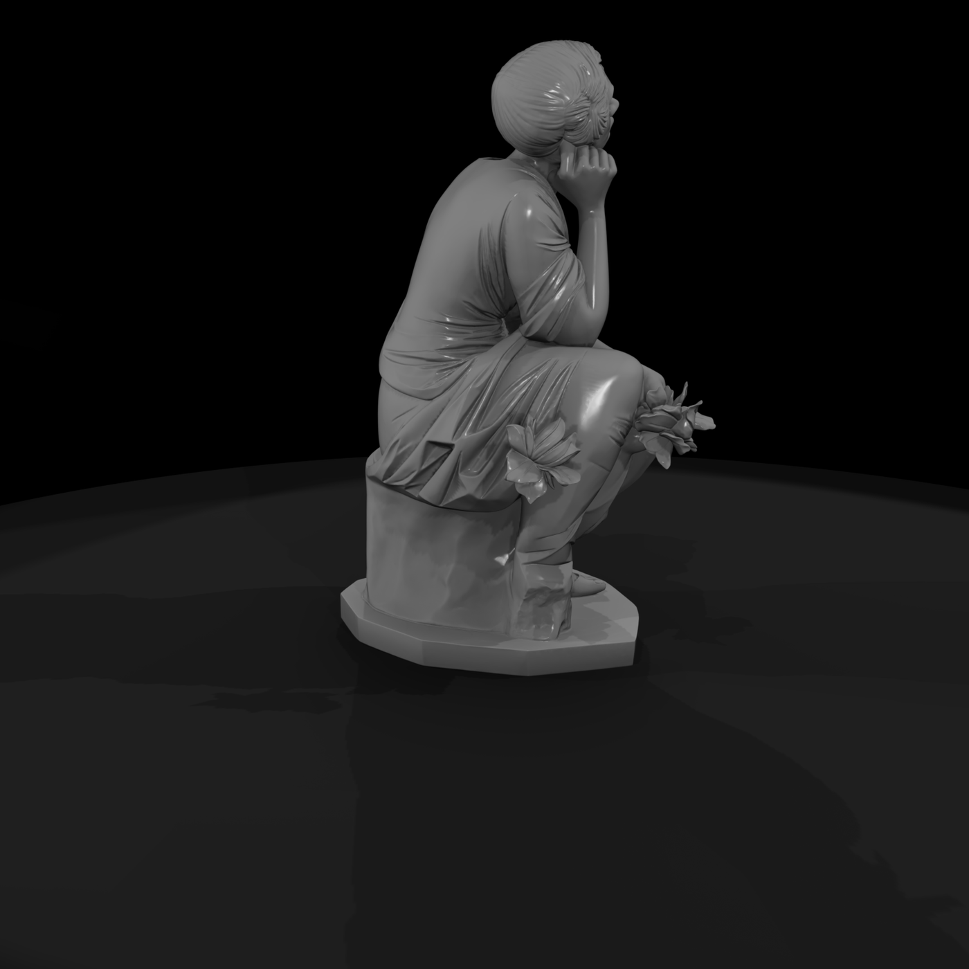 Neoclassical Pensive Woman Statue — Seated