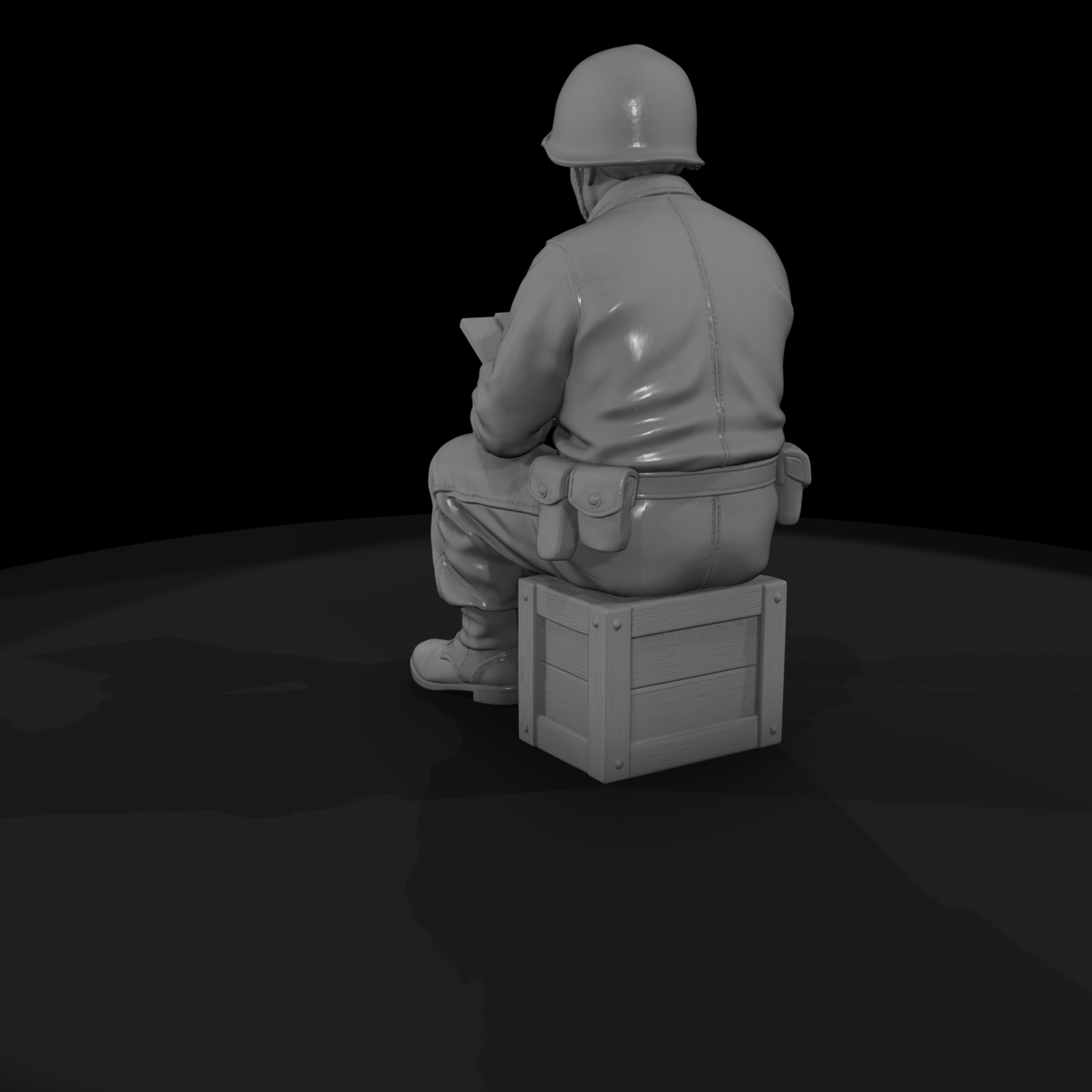 WWII U.S. Army Supply Clerk Seated on a Crate