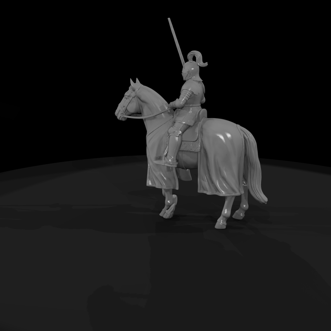 Mounted Medieval Knight with Plumed Helmet & Lance