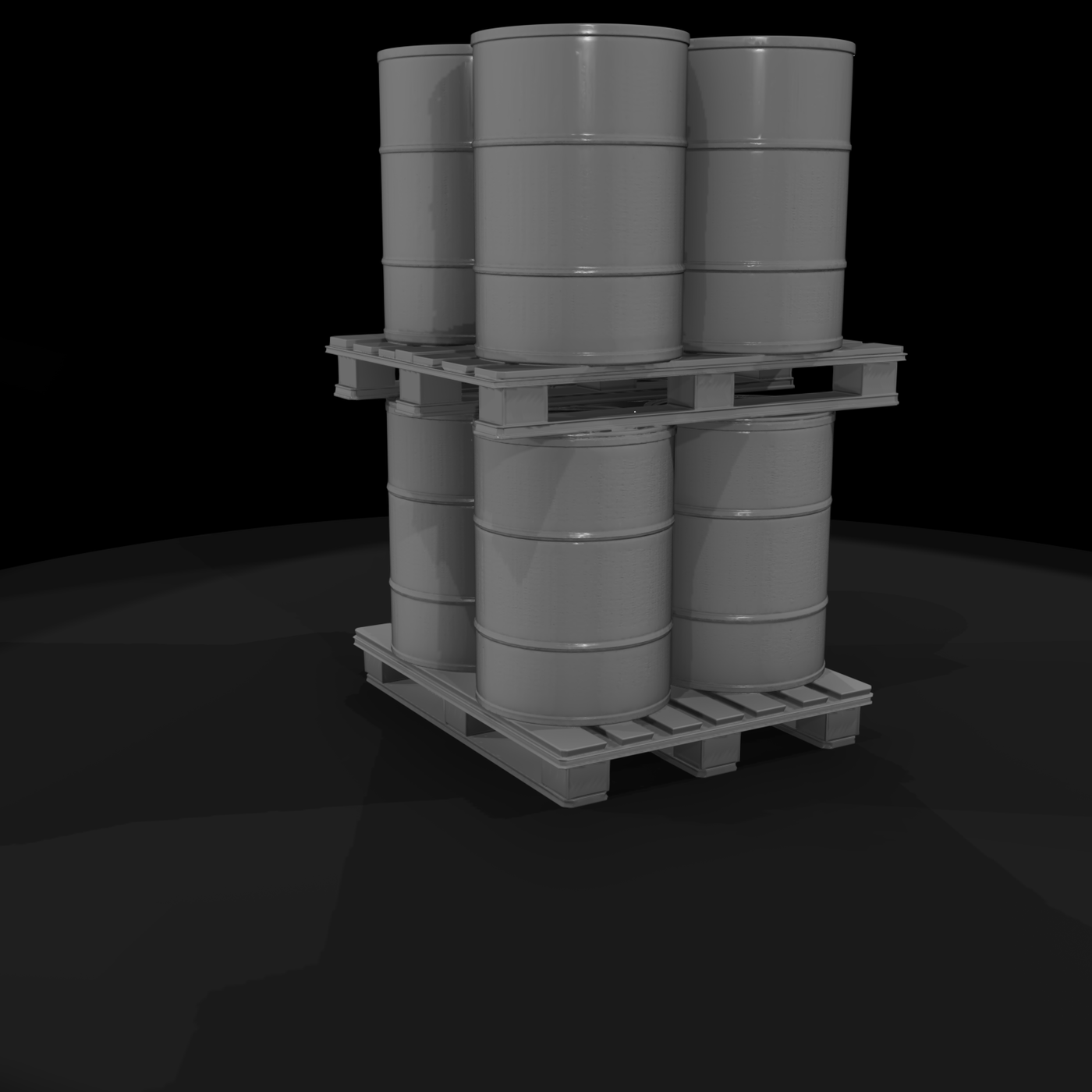 Stacked Industrial Barrels on Pallets