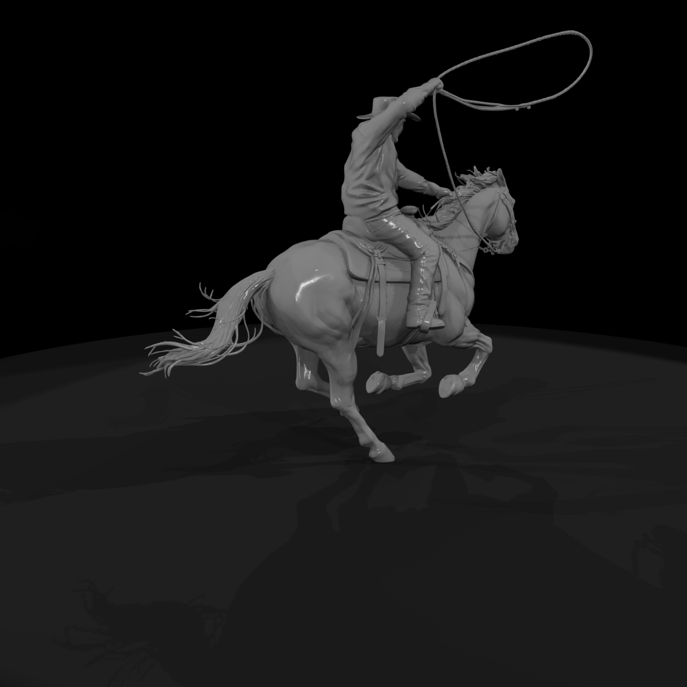 Cowboy on Galloping Horse with Lariat