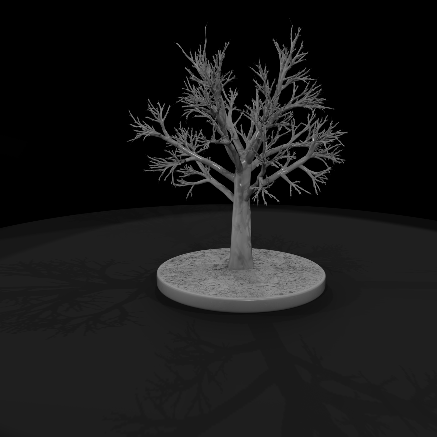 Bare Winter Tree – Stylized Leafless Tree on Round B