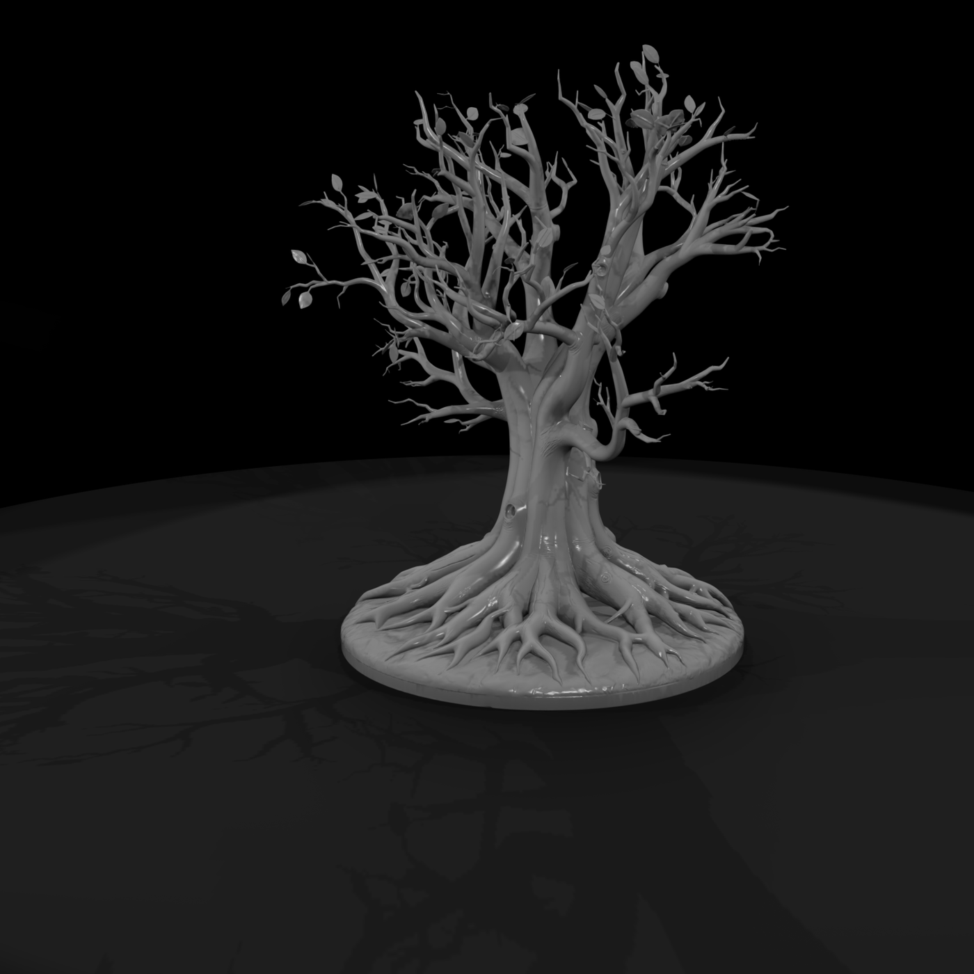 Stylized Gnarled Tree on Round Base