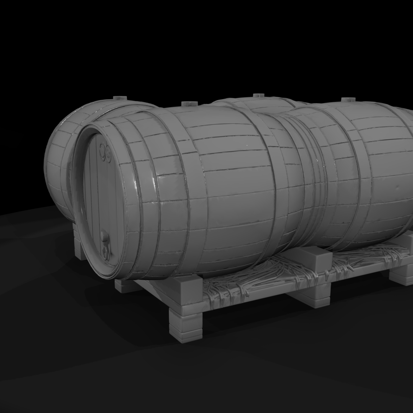 Wooden Wine Barrel Set on Pallet