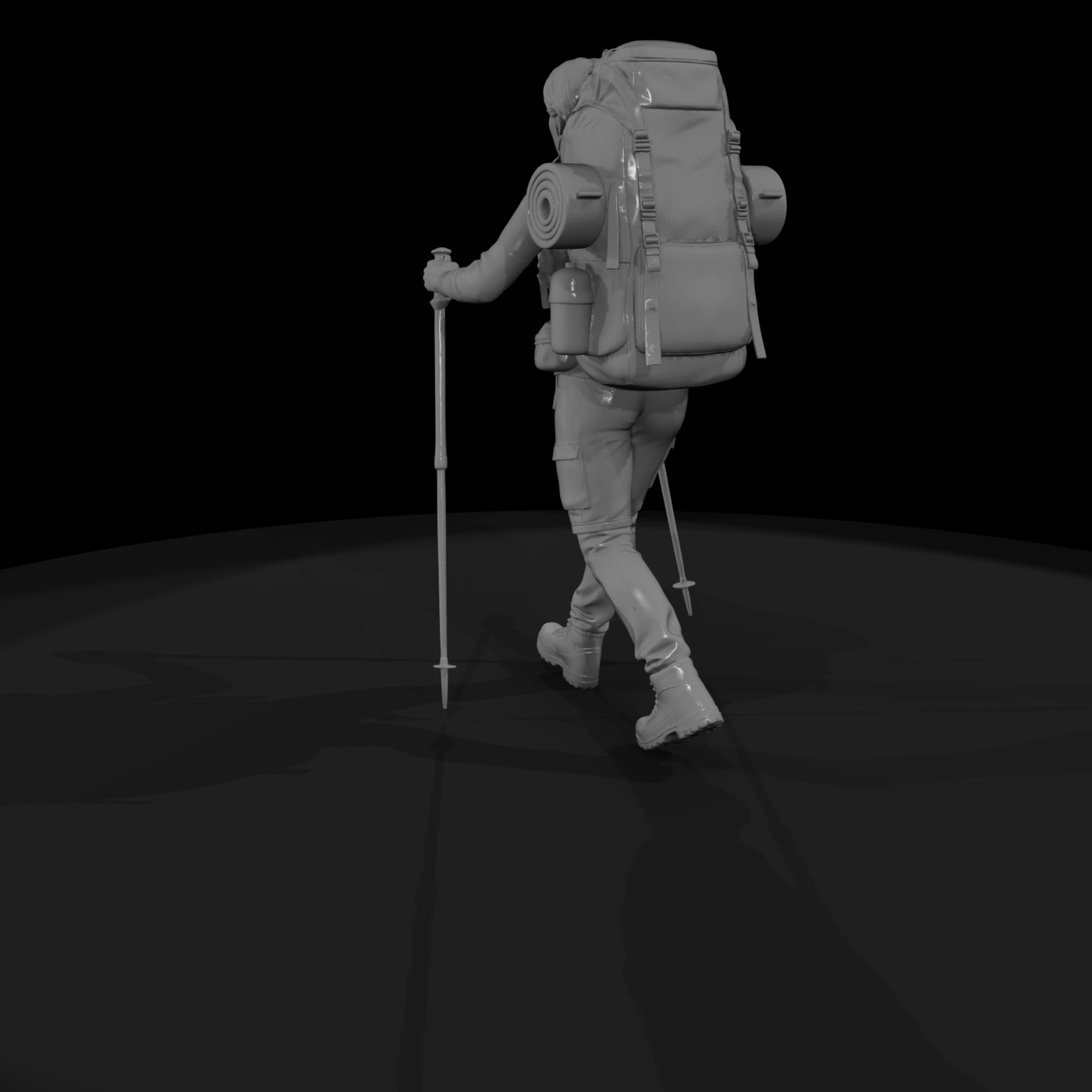 Female Hiker with Backpack and Trekking Poles