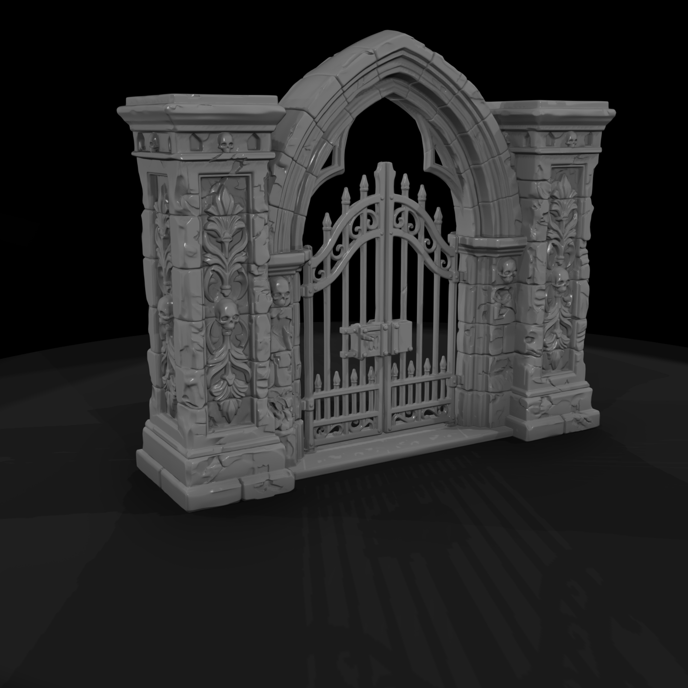Gothic Cemetery Gate with Iron Doors