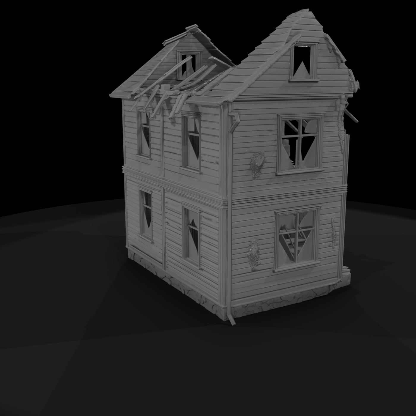 Ruined Two-Story Suburban House