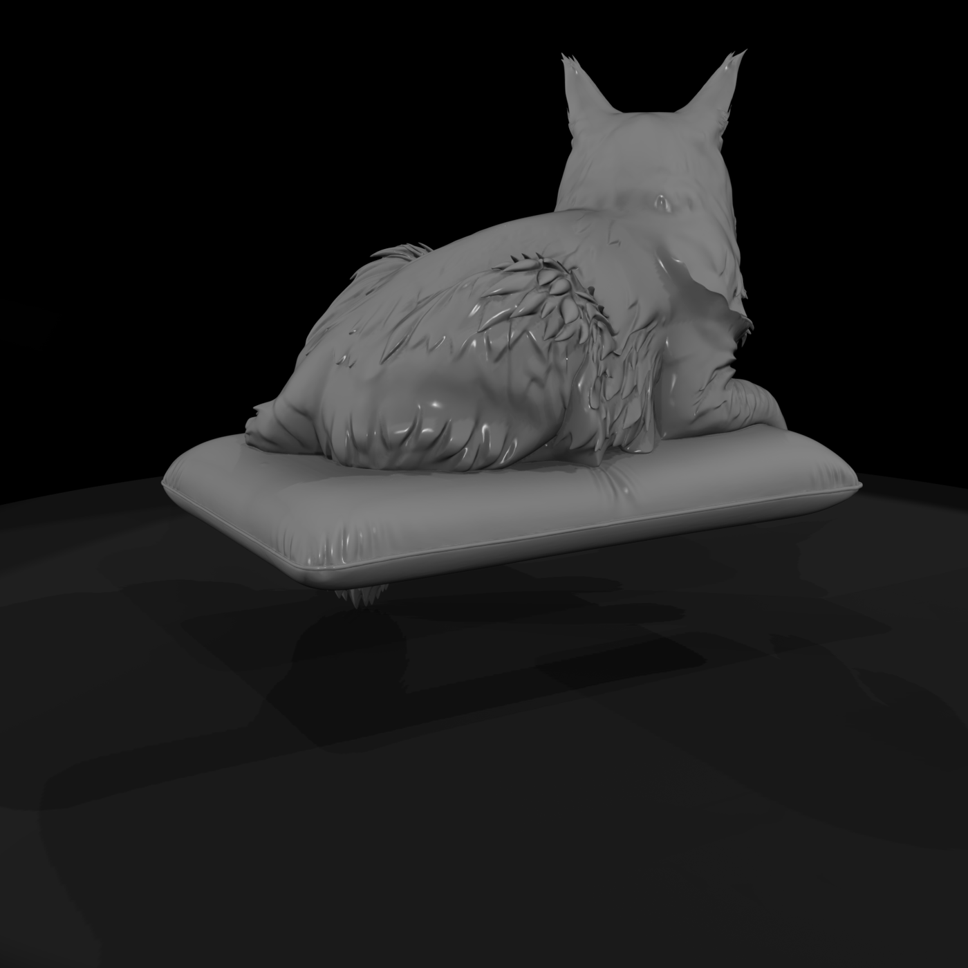 Maine Coon Cat on Tufted Cushion — Stylized