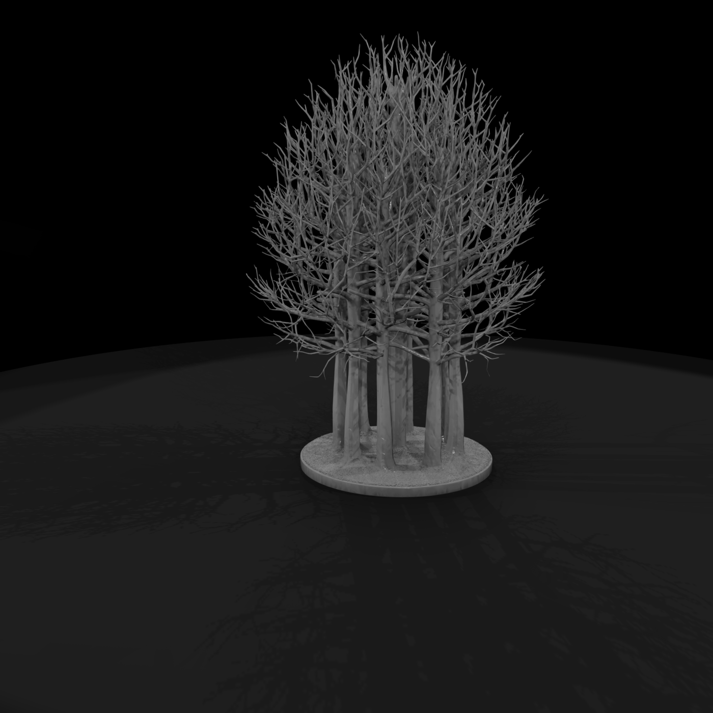 Bare Winter Tree Grove on Round Base