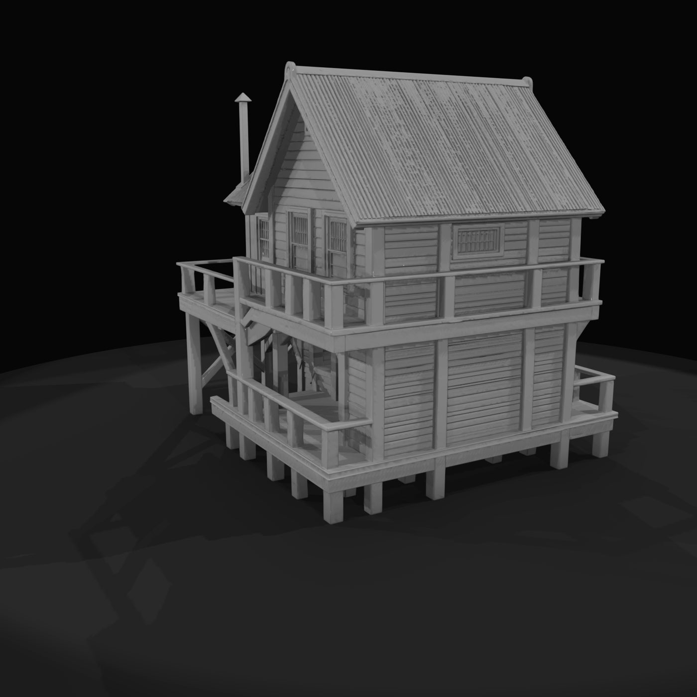 wooden-stilt-house-seaside-cabin-digital-3d-model