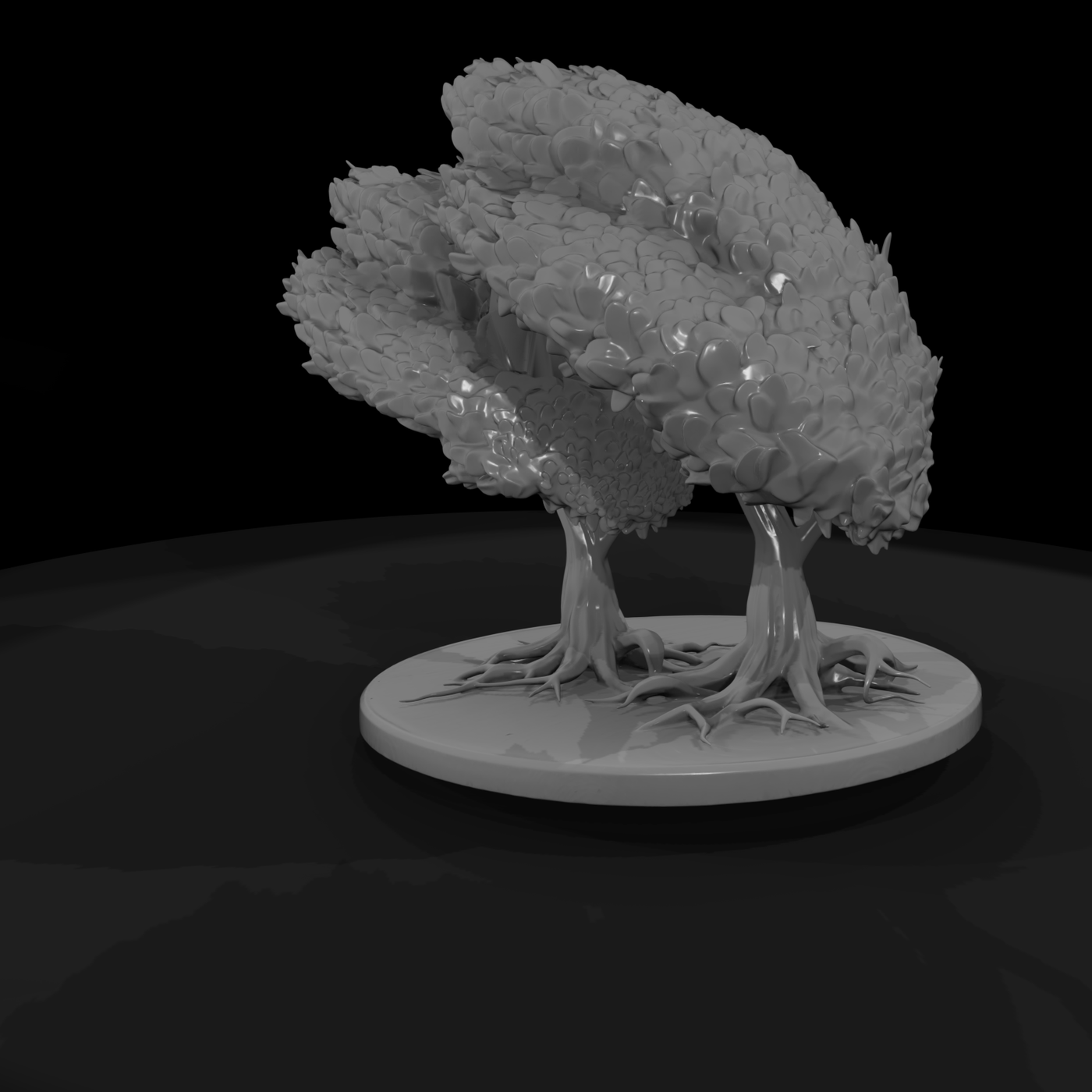Stylized Twin Trees on Round Base