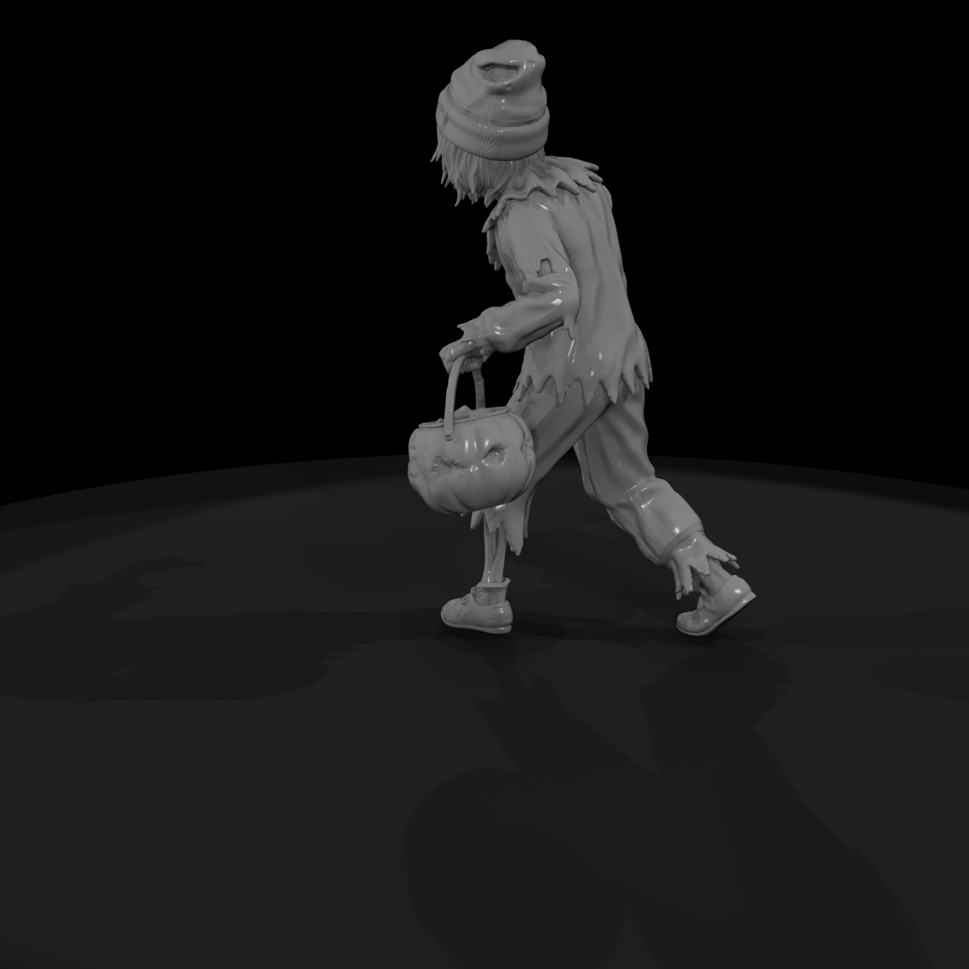 Zombie Trick-or-Treater with Pumpkin Pail