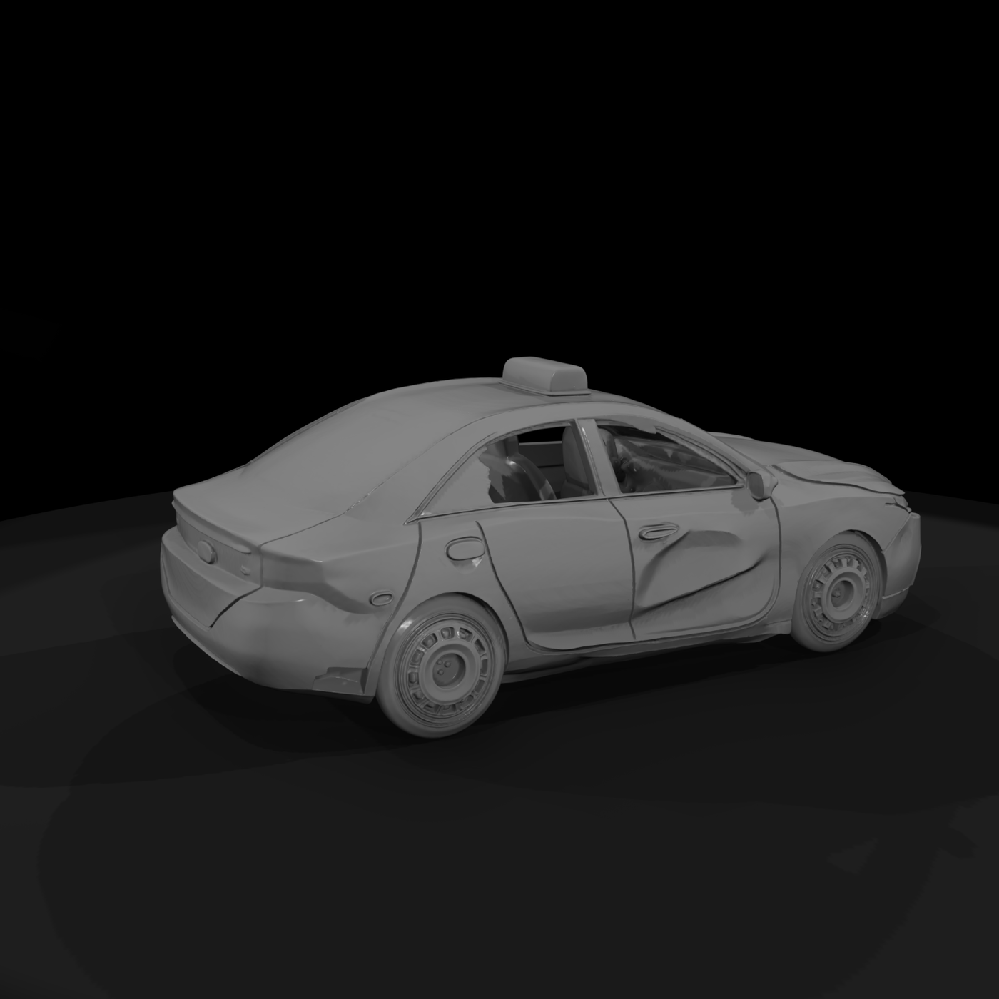 Untextured Damaged Taxi Sedan 3D Model 3Cod4Gjf