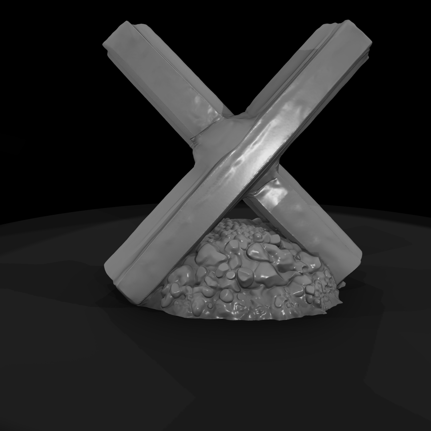 Crossed Anti‑Vehicle Barrier with Rubble