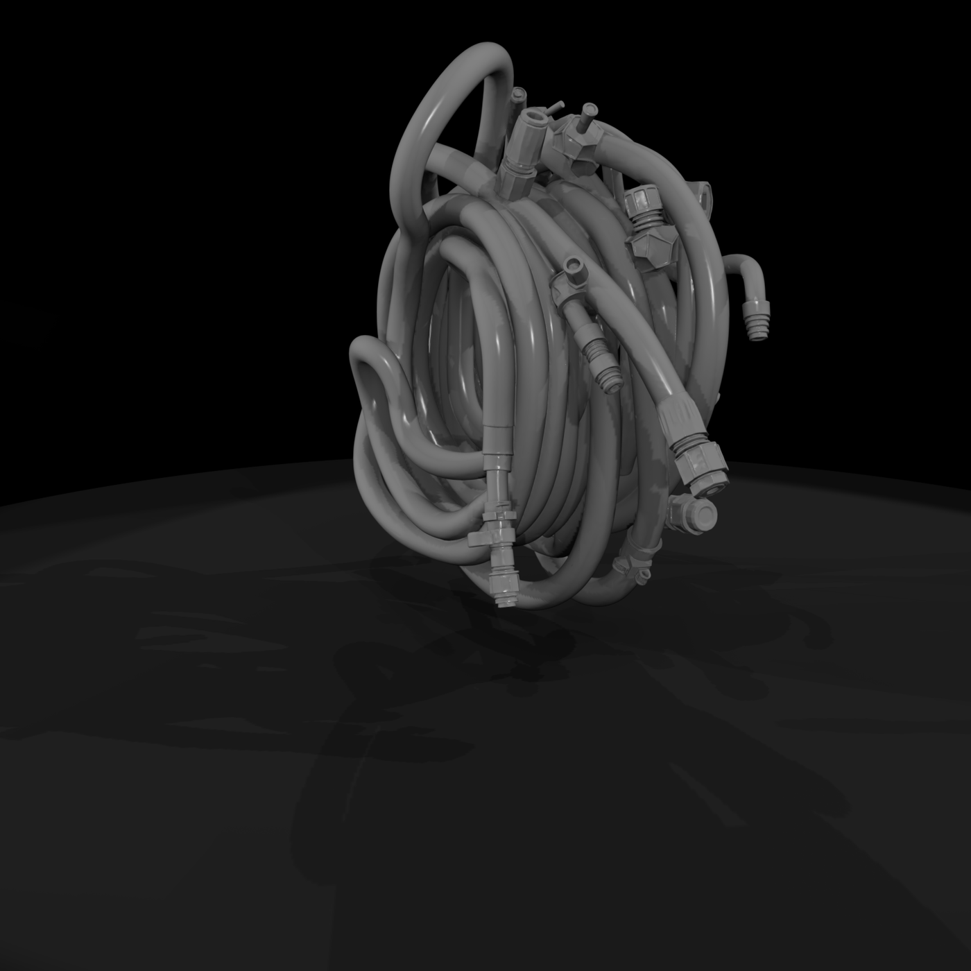 Tangled Hydraulic Hose Bundle — Industrial