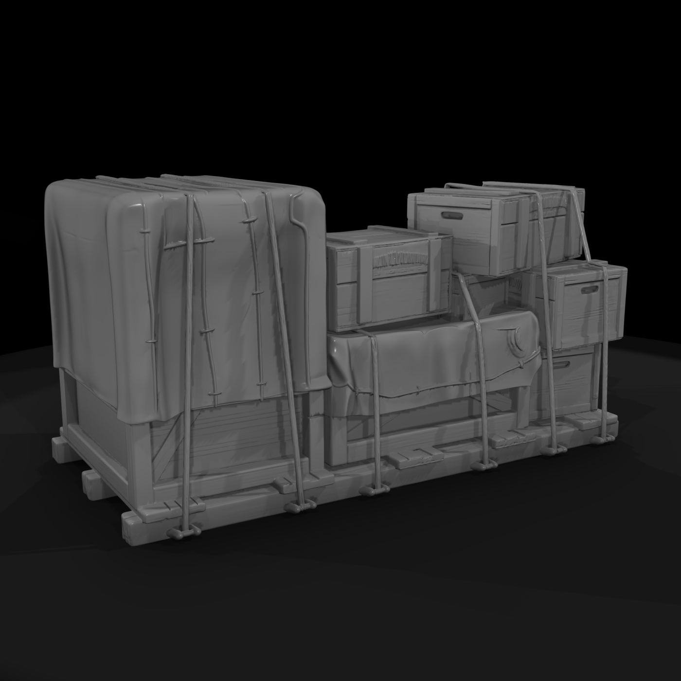 20260612 Stacked Crates Tarp Covered Pallet 7D9B5B