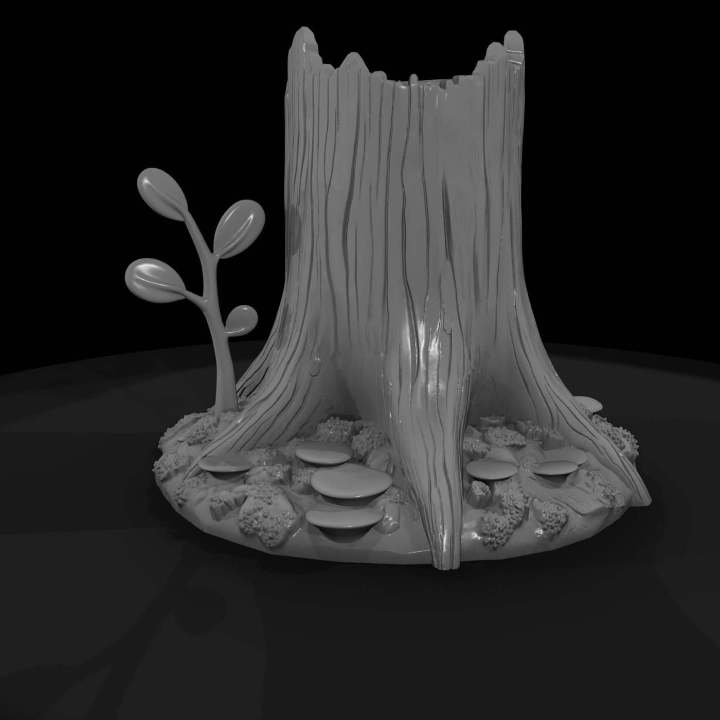 stylized-tree-stump-with-mushrooms-and-sprout-967869