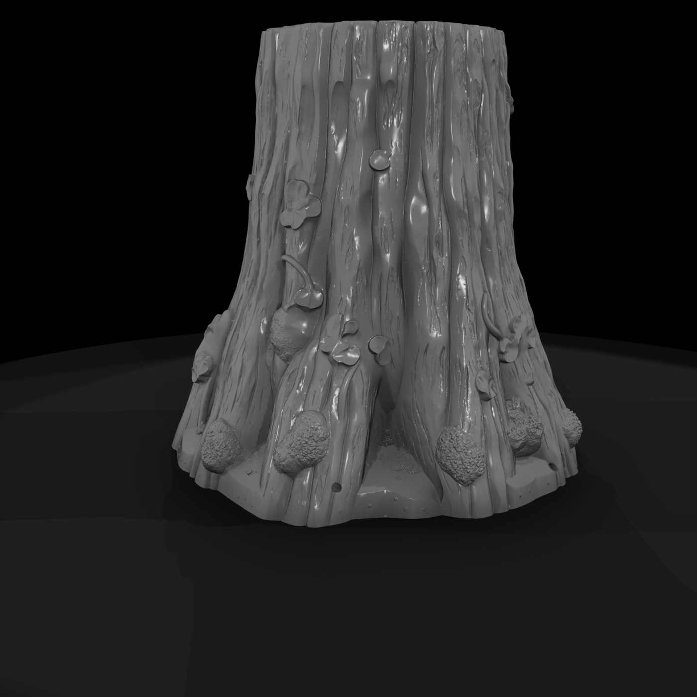 Stylized Tree Stump with Fungi and Vines