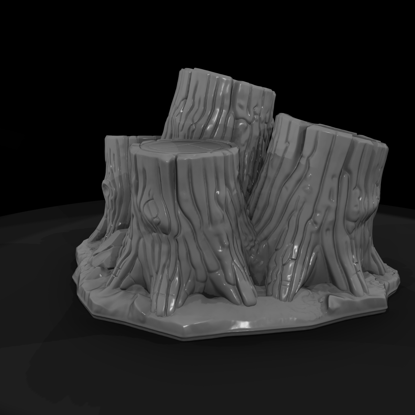 Stylized Clustered Tree Stump Terrain 3D Model Gbm