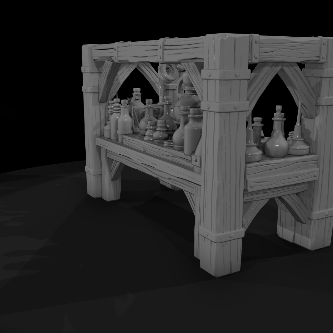 Stylized Fantasy Alchemist Workbench 3D Model Cpd7