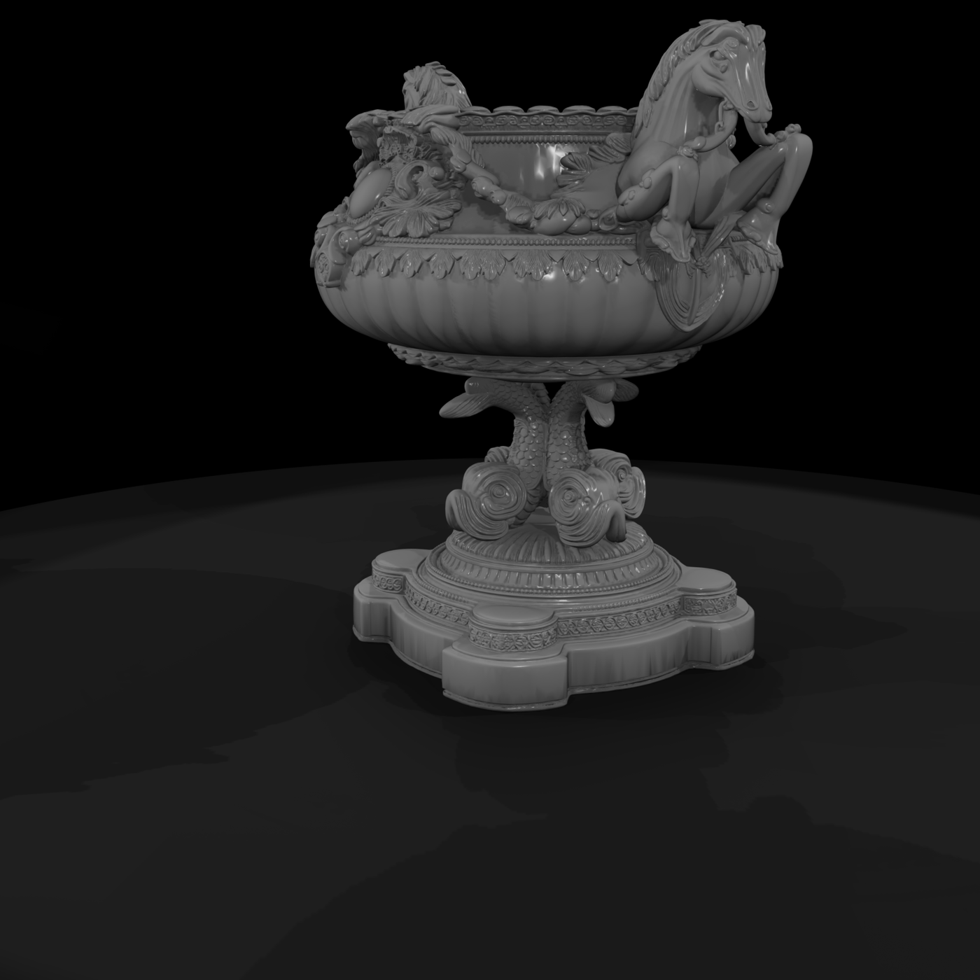 Baroque Horse-Handled Urn — Ornate Centerpiece