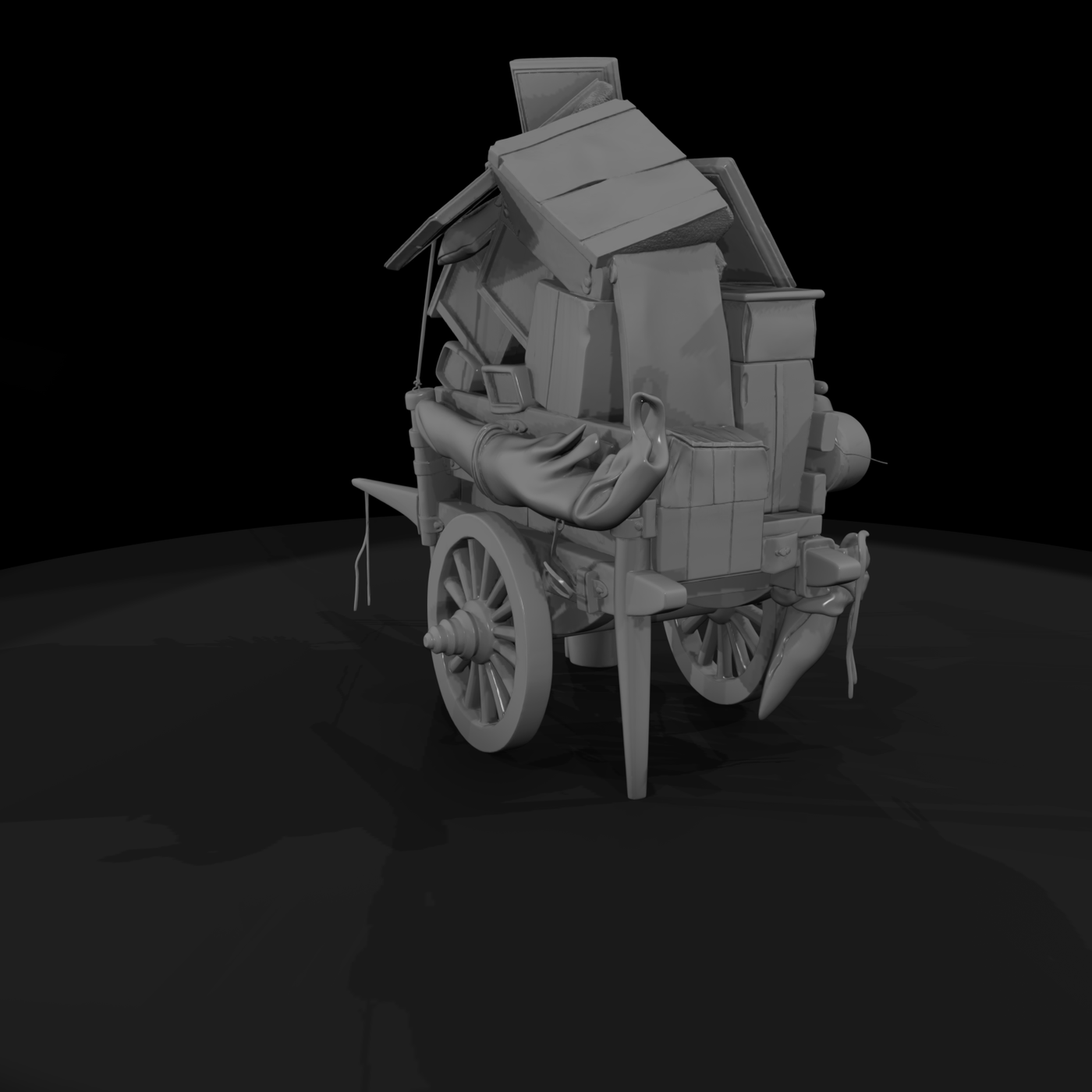 Stylized Medieval Merchant Push Cart