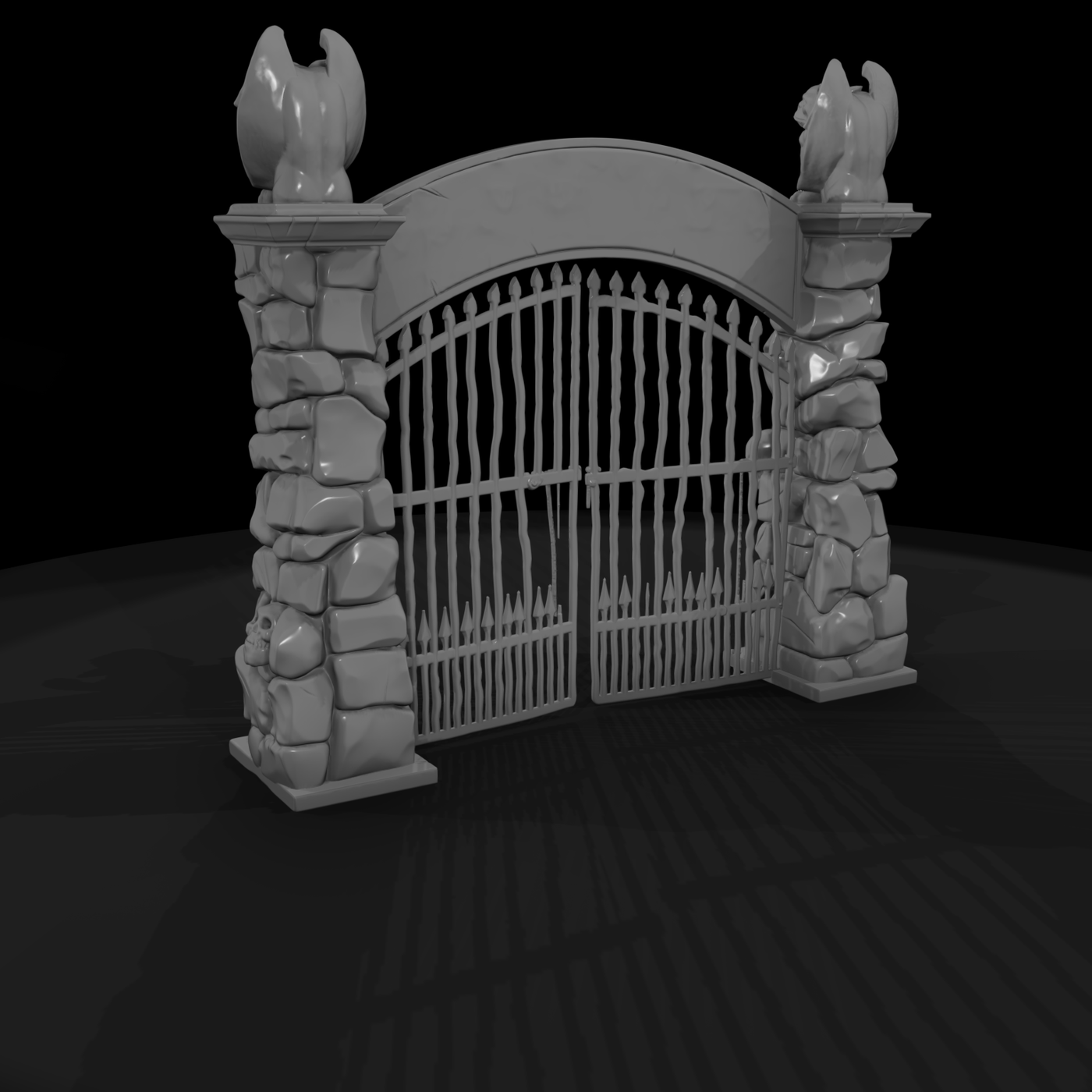 Gothic Cemetery Gate with Gargoyles