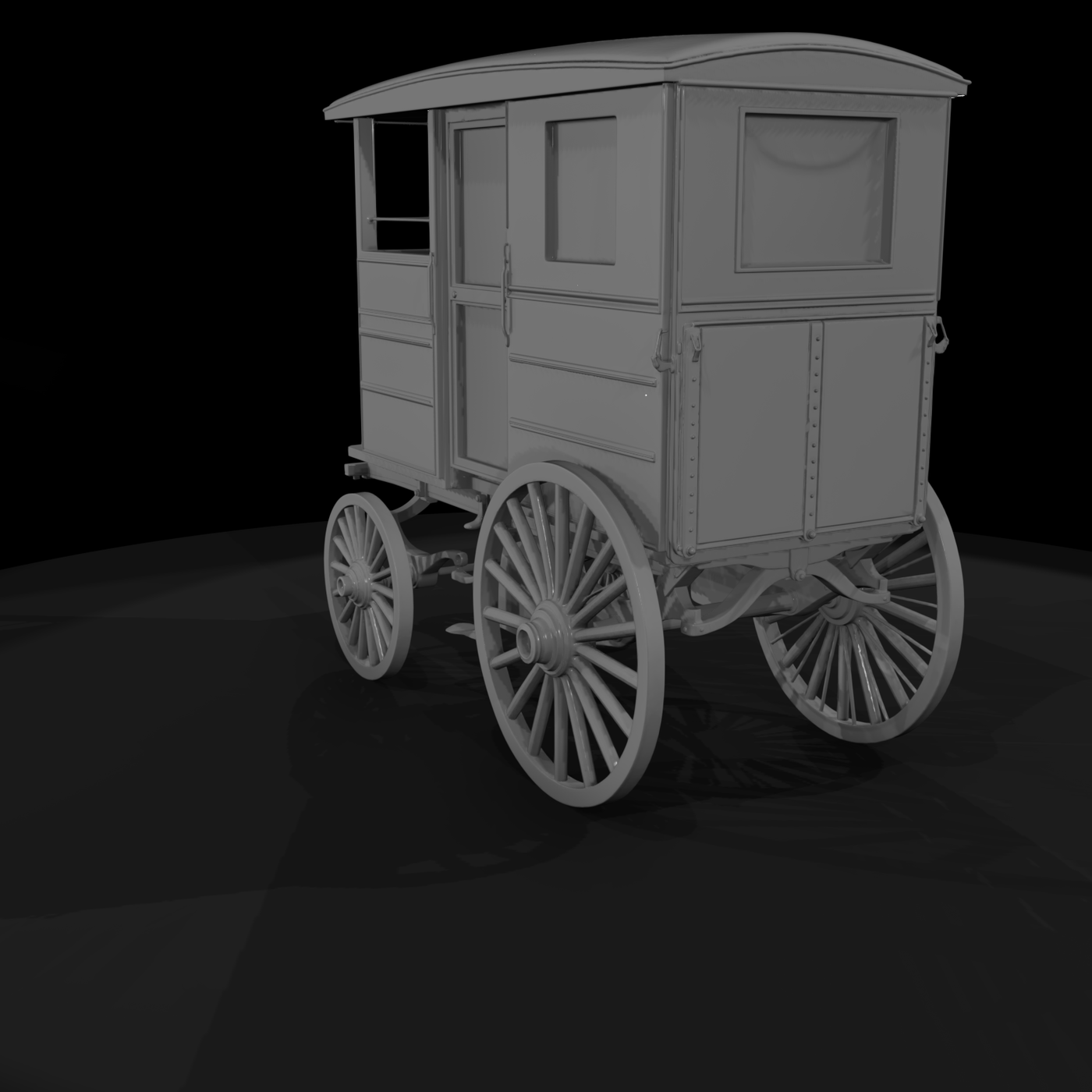 Low Poly Enclosed Vintage Horse Drawn Carriage 3D