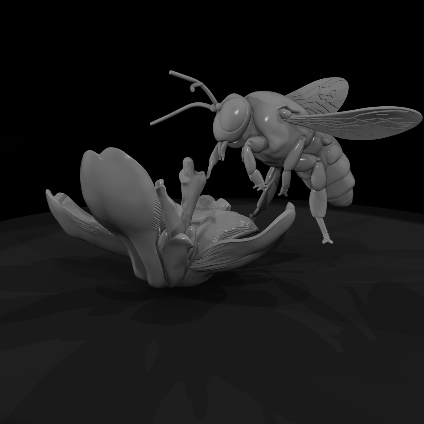 Stylized Bee & Flower Sculpture — Accent
